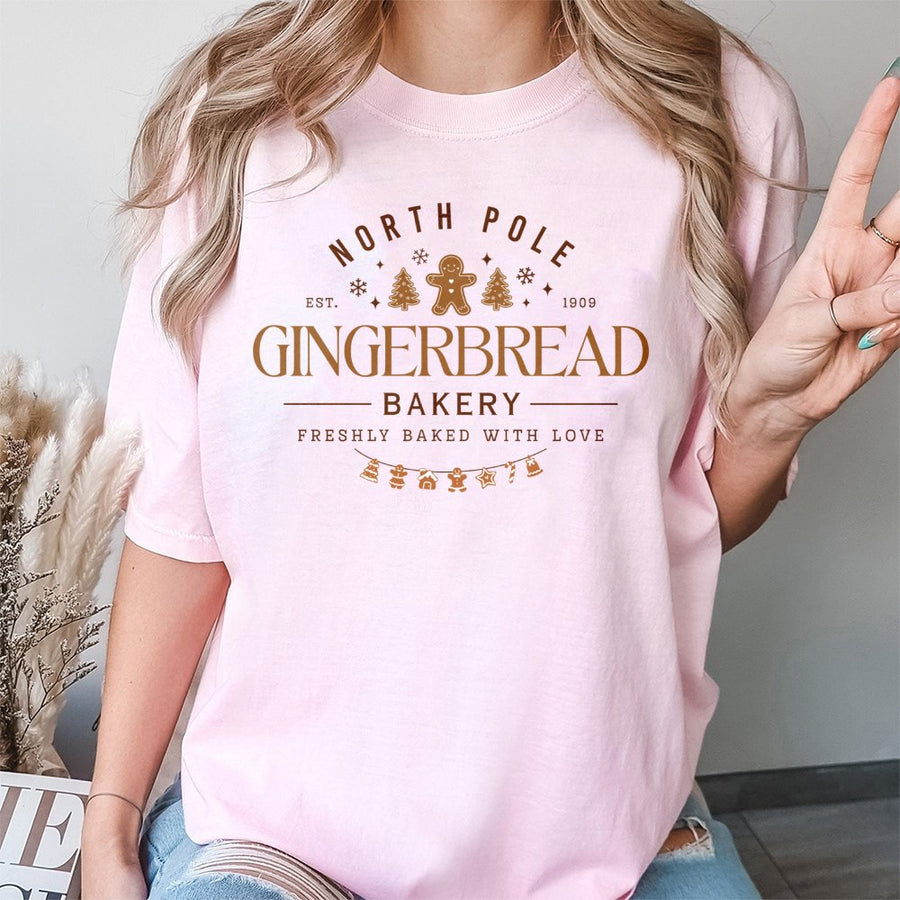 Gingerbread Bakery T-Shirt | Cute Christmas Cookie Graphic Design | Premium 100% Cotton | Festive Holiday Apparel Gift for Women and Men