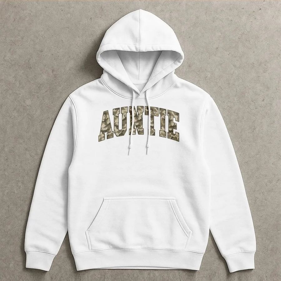 Camo Auntie Shirt | Comfort Colors® Varsity Hoodie | Premium Cotton | Gift for New Aunt From Niece or Nephew, Future Uncle