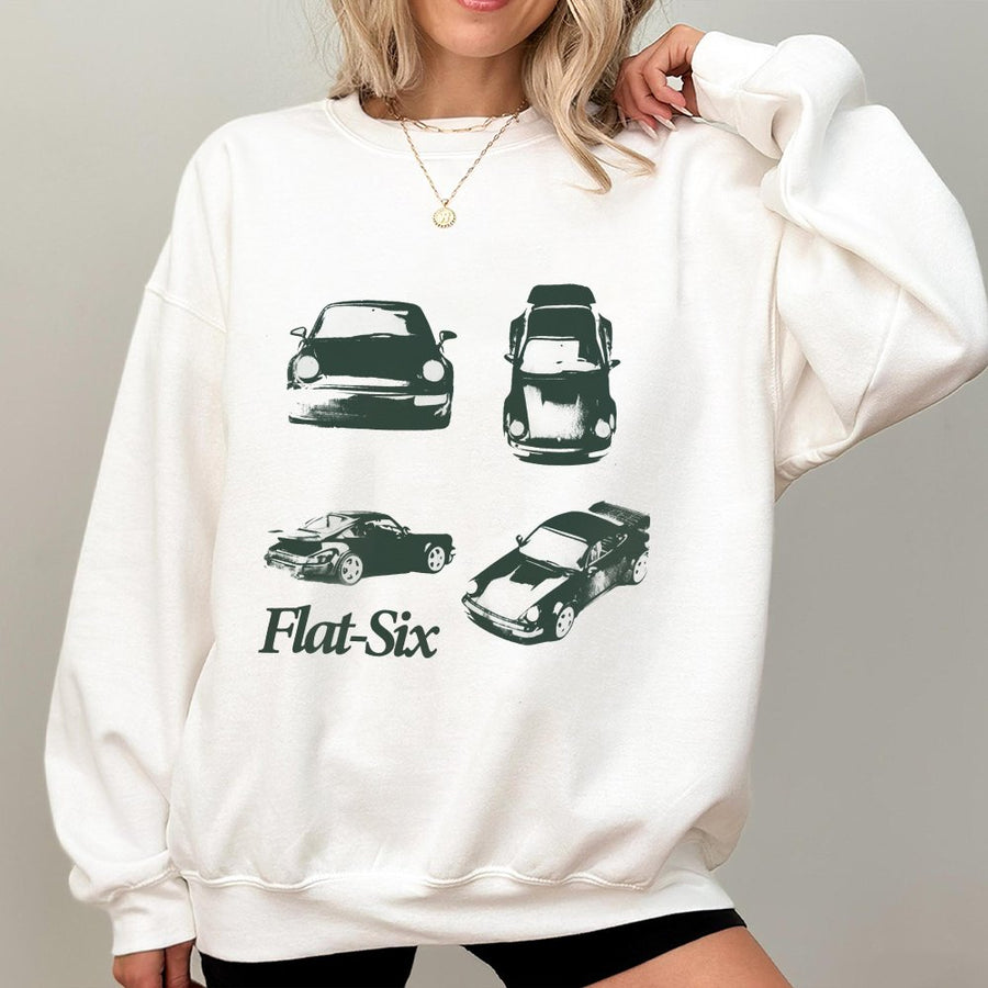 Flat Six Car Sweatshirt | Vintage Sports Car Graphic Print | Premium Cotton Blend | Gift for Car Enthusiast Gearhead