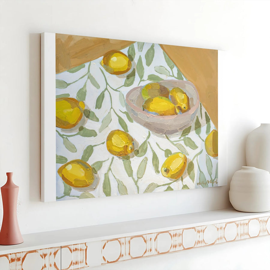 Lemon Still Life Canvas Print | Impressionist Fruit Painting Wall Art | Premium Thick Gallery Wrap | Rustic Farmhouse Kitchen Decor Gift