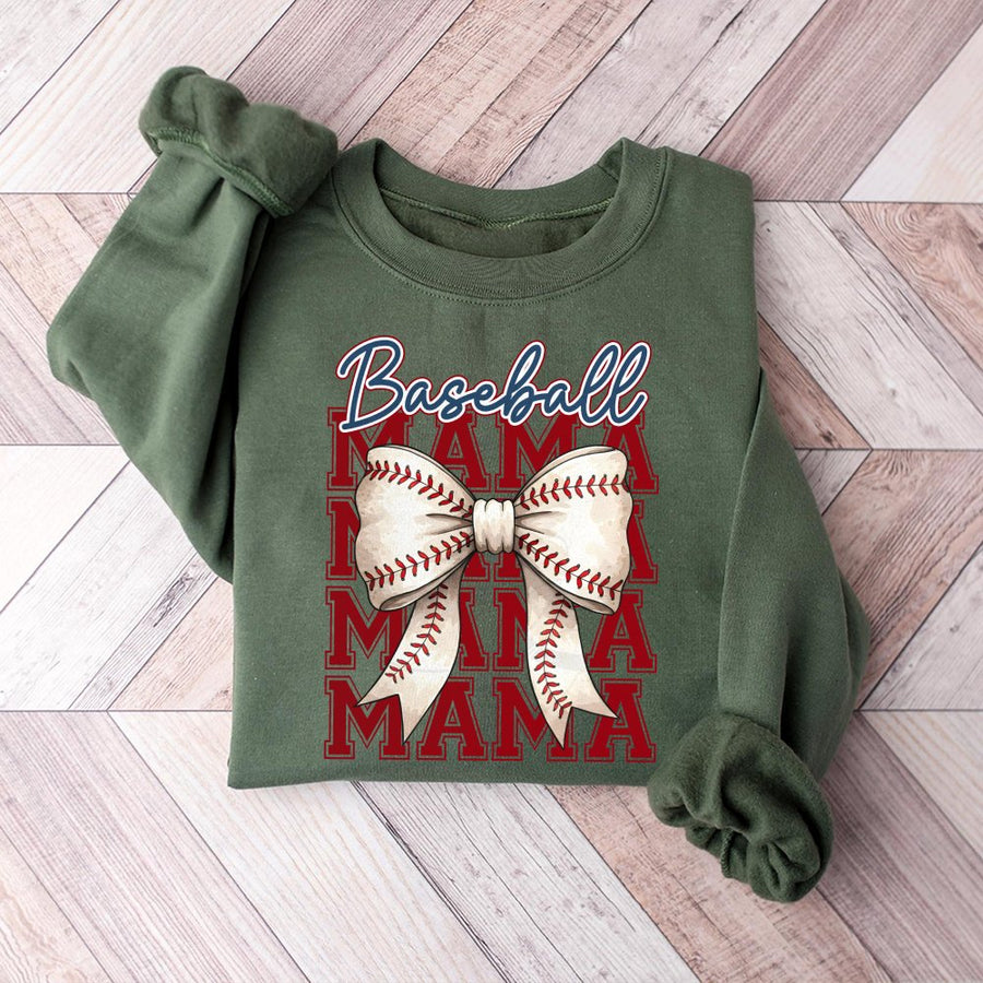 Baseball Mama Sweatshirt | Coquette Bow Graphic Tee | Premium Cotton Blend Crewneck | Cute Game Day Outfit Gift for Baseball Mom