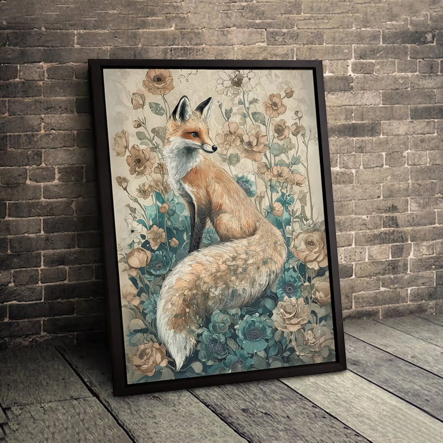 Fox Canvas Wall Art | Vintage Botanical Floral Illustration | Premium Gallery Wrapped Print | Nature Lover Home Decor Gift