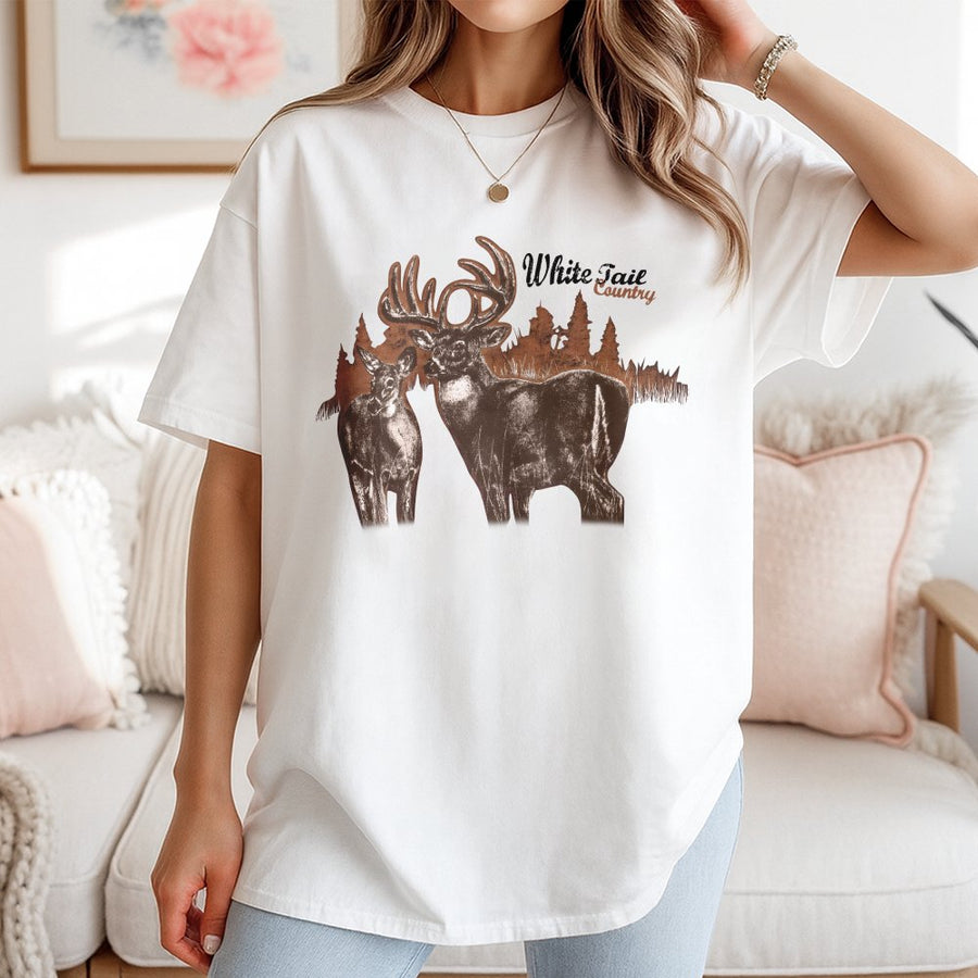 Whitetail Deer Graphic T-Shirt | Vintage Wildlife Illustration | 100% Cotton Premium Comfort | Nature Lover Gift For Men And Women