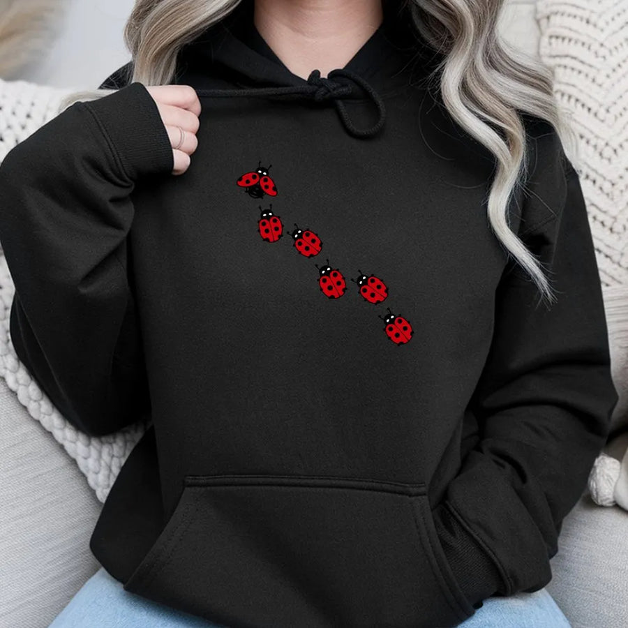 Ladybug Graphic Hoodie | Minimalist Insect Art Print | Soft Cotton-Blend Pullover | Trendy Nature Lover Gift For Her