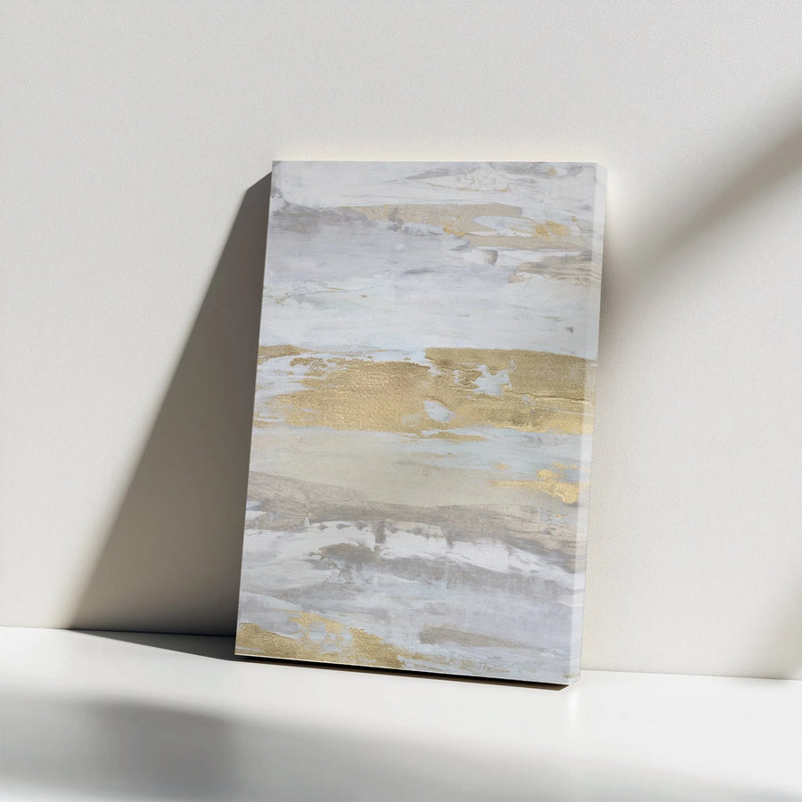 Gold and Gray Abstract Canvas Wall Art | Modern Painting Print with Gold Foil Effect | Premium 1.25" Gallery Wrap | Living Room & Bedroom Decor