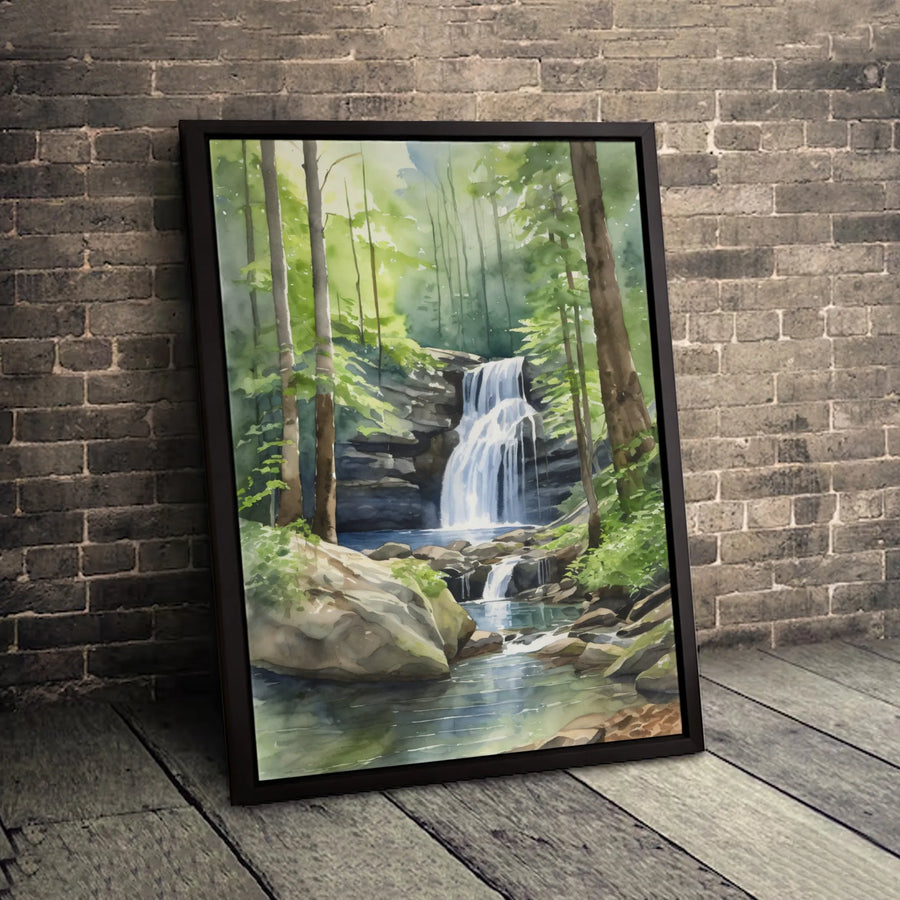 Forest Waterfall Canvas Wall Art | Watercolor Nature Landscape Print | Premium 1.25-Inch Gallery Wrap | Serene Home Office Decor Gift