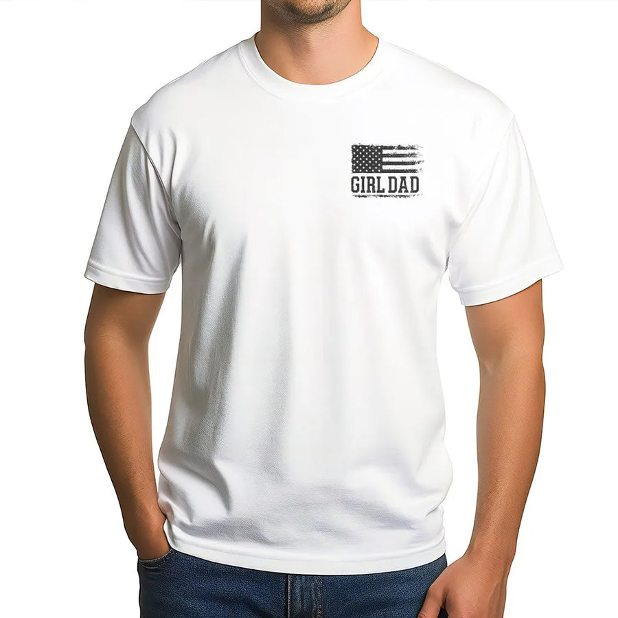 Girl Dad T-Shirt | Patriotic Distressed American Flag Graphic | Premium Cotton Blend | Father's Day Gift for Dad of Girls