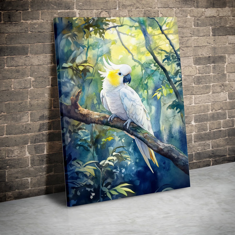 Sulphur-Crested Cockatoo Canvas Art | Watercolor Jungle Bird Print | 1.25" Premium Gallery Wrap | Nature-Inspired Home Decor Gift