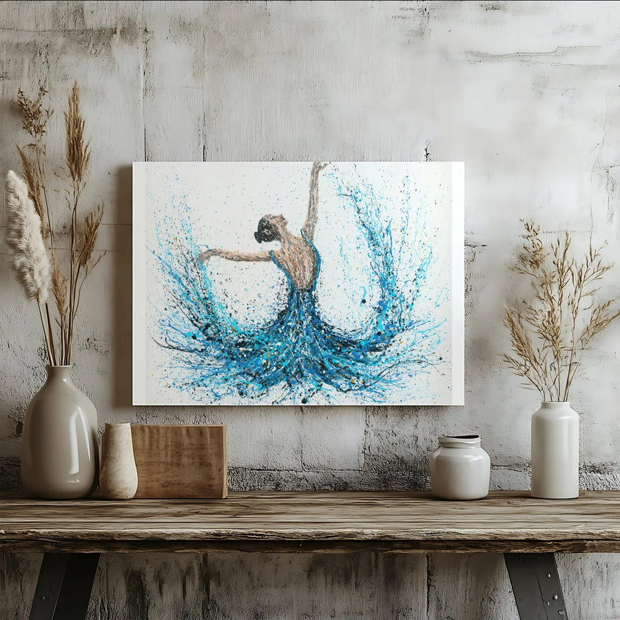 Abstract Ballerina Canvas Print | Blue Splatter Paint Dancer Art | 1.25" Gallery Wrap | Modern Home Decor Gift for Her