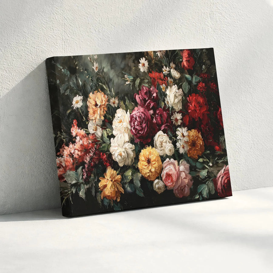 Dark Floral Wall Art | Moody Botanical Painting Print | Premium 1.25" Thick Canvas | Vintage Living Room Decor Gift