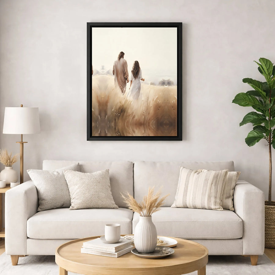 Jesus Walking With Girl Canvas Print | Christian Religious Wall Art | Premium Fade-Resistant Gallery Wrap | Inspiring Spiritual Gift for Home