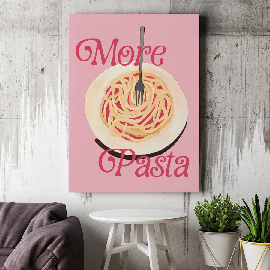 More Pasta Canvas Wall Art | Trendy Kitchen Spaghetti Poster | Premium Gallery-Wrapped Print | Cute Foodie Home Decor Gift