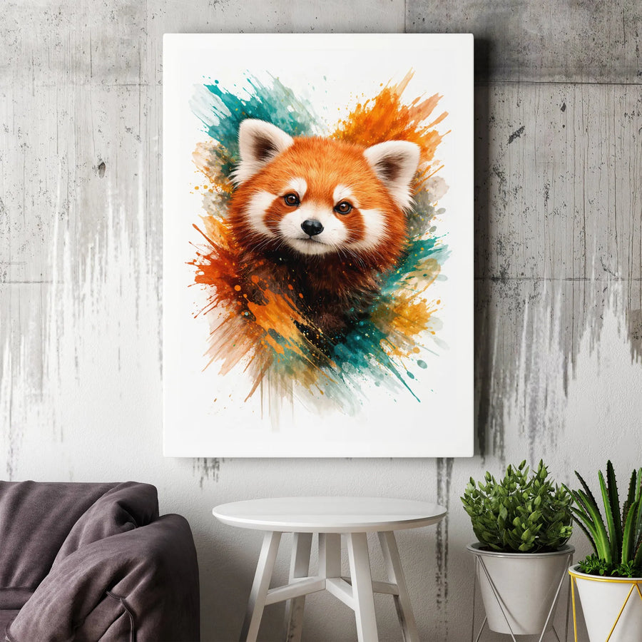 Red Panda Canvas Wall Art | Vibrant Watercolor Animal Portrait | Premium Gallery Wrap Canvas | Modern Nursery Decor Gift for Wildlife Lover