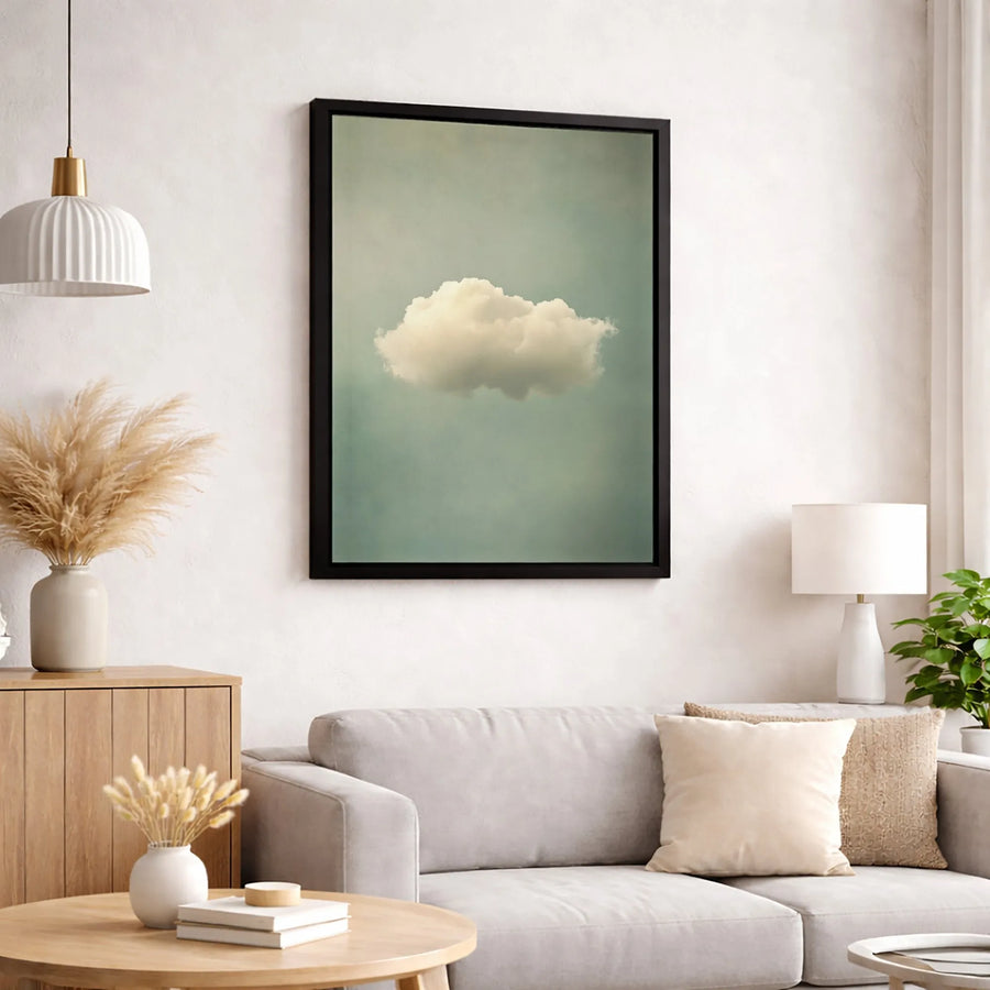 Solitary Cloud Wall Art | Minimalist Sage Green Sky Canvas Print | Premium Gallery-Wrapped Decor | Modern Abstract Home Office Gift