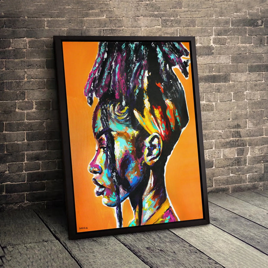 Abstract Black Woman Portrait Canvas | Colorful Afrocentric Wall Art | Premium Gallery Wrapped Print | Modern Home Decor Gift