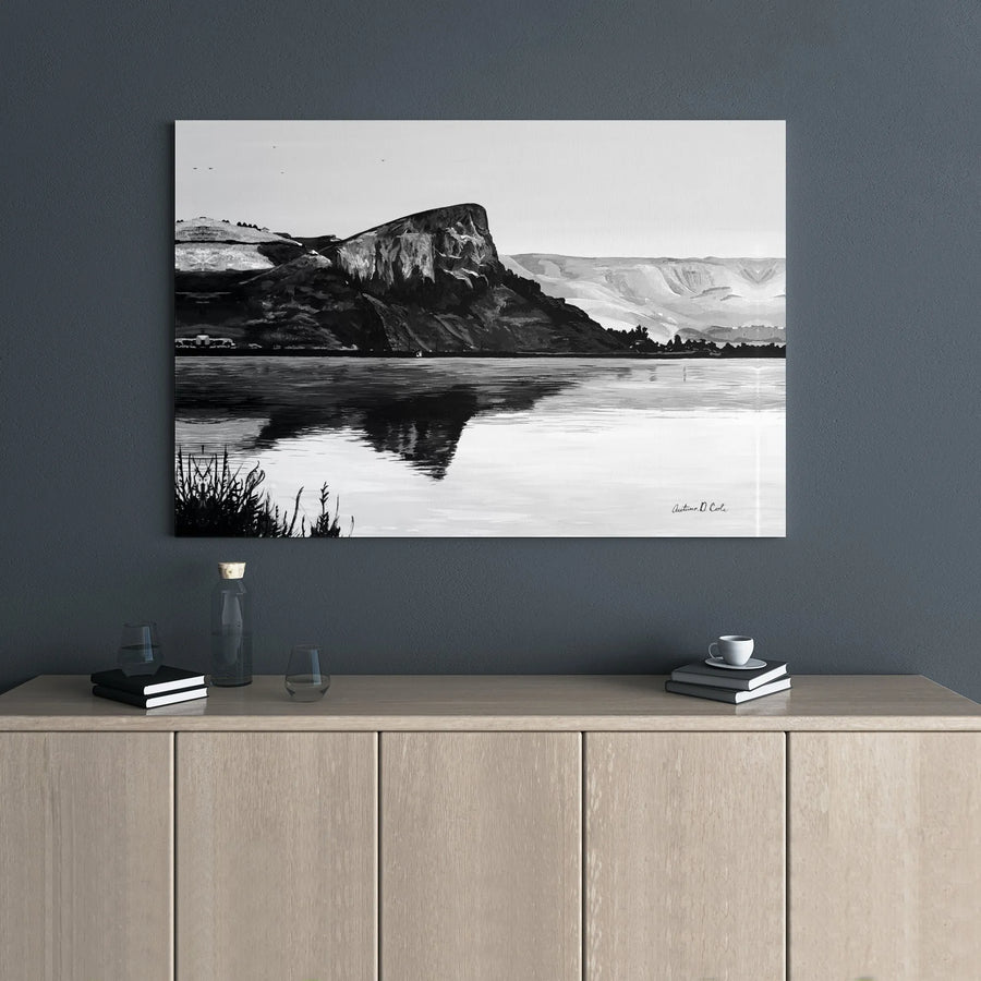 Black and White Mountain Landscape Canvas Art | Calm Lake Reflection Wall Decor | Premium 1.25" Gallery Wrap | Modern Nature Print for Home Office