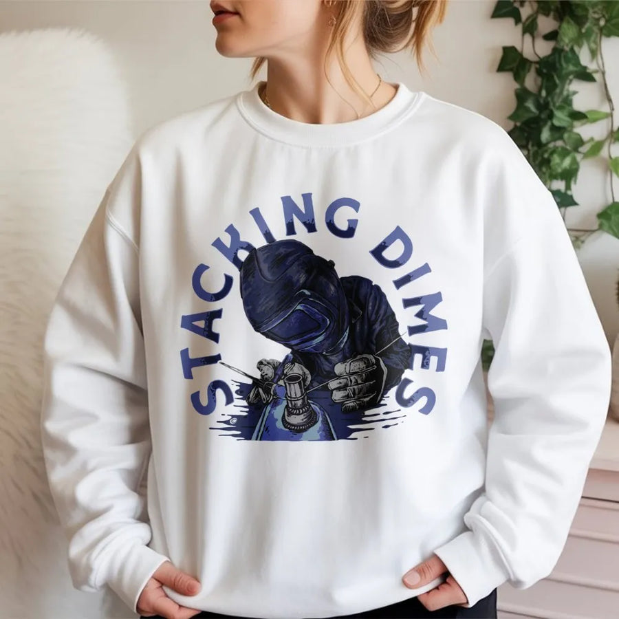 Stacking Dimes Welding Sweatshirt | Professional Welder Graphic Tee | Premium Cotton Blend Crewneck | Gift For Welders And Metal Workers