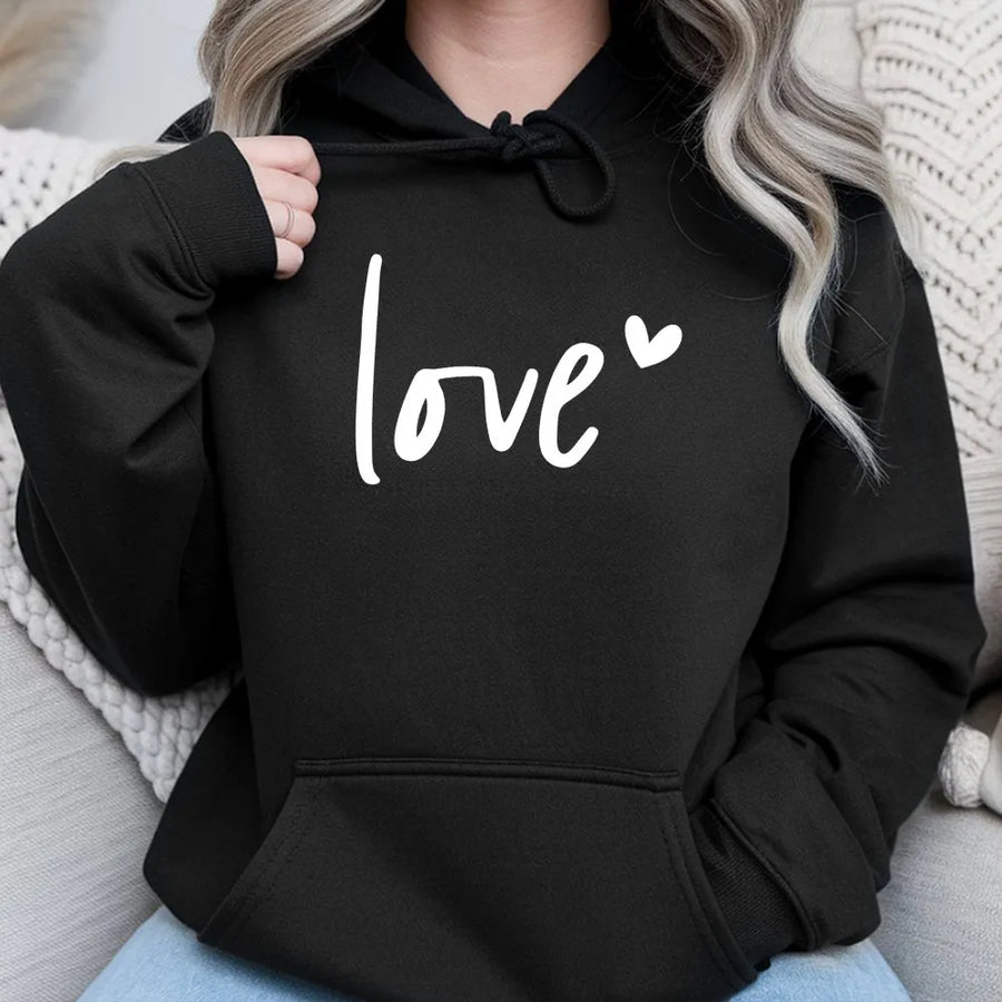 Love Graphic Hoodie | Minimalist Script Heart Design | Soft Cotton-Blend Premium Quality | Cute Aesthetic Gift For Her Valentine