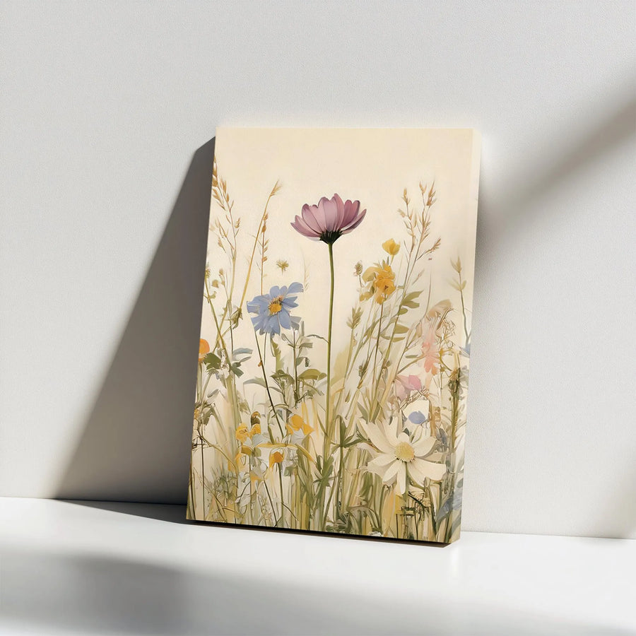 Wildflower Meadow Canvas Wall Art | Soft Pastel Floral Botanical Painting | Premium Gallery Wrap Decor | Ready to Hang Gift for Home