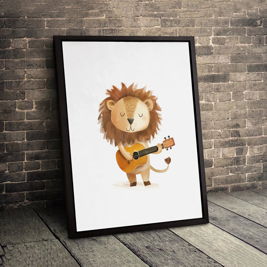 Cute Lion Playing Guitar Canvas Print | Whimsical Nursery Wall Art | Premium Gallery-Wrapped Decor | Gift for Music Loving Kids & Toddlers