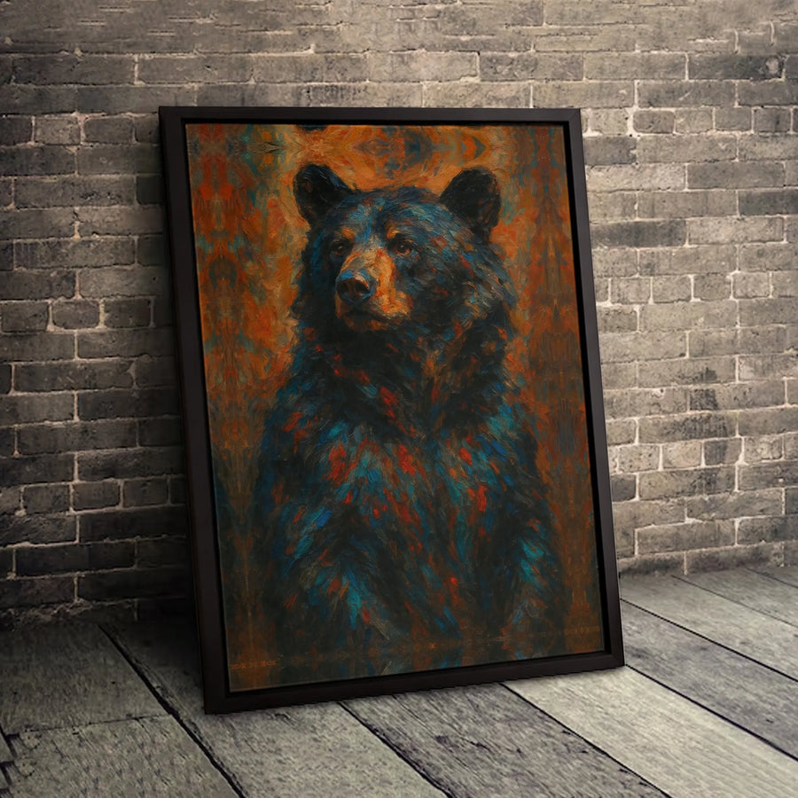 Black Bear Canvas Wall Art | Impressionist Wildlife Oil Painting Style | Premium 1.25 Inch Gallery Wrap | Rustic Nature Home Decor Gift