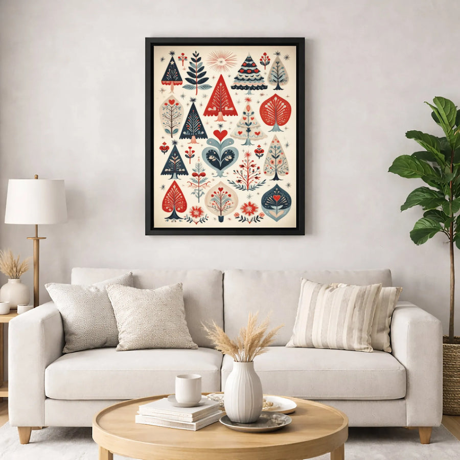 Scandinavian Folk Art Christmas Canvas Print | Festive Winter Tree Wall Decor | Premium 1.25-Inch Gallery Wrap | Nordic Holiday Gift for Home