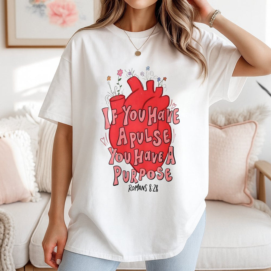 If You Have A Pulse You Have A Purpose T-Shirt | Romans 8:28 Christian Graphic Tee | Premium Cotton Bible Verse Shirt | Inspirational Religious Gift