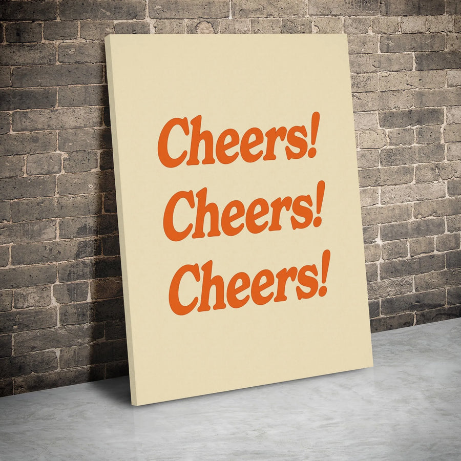 Cheers Wall Art Canvas | Retro Typography Print | Premium Gallery Wrap Decor | Bar Cart Kitchen Gift for Home