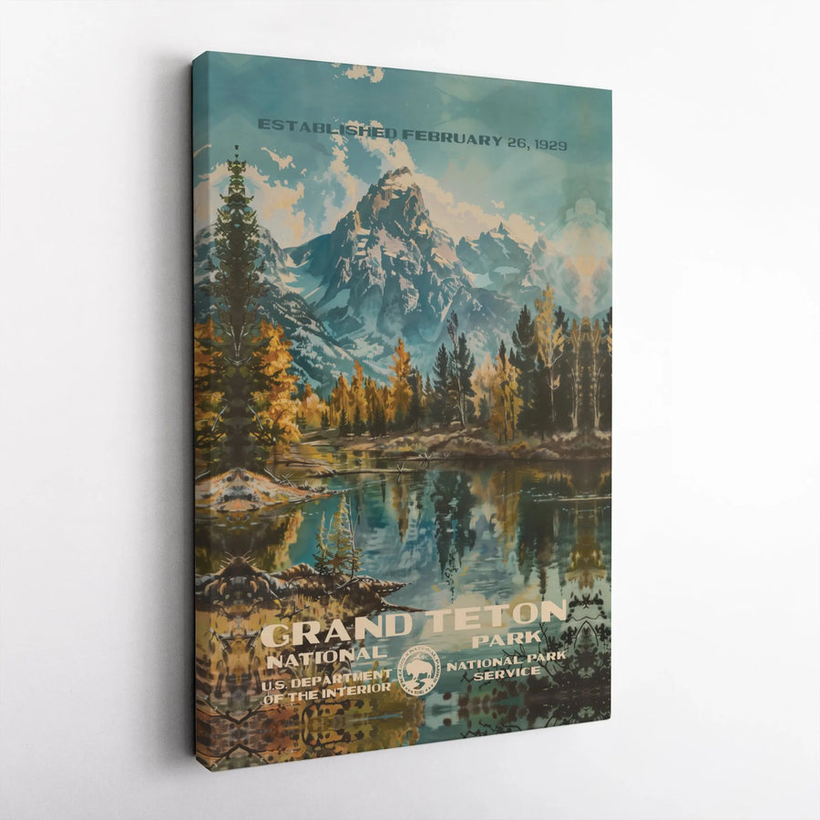 Grand Teton National Park Canvas Wall Art | Vintage Travel Poster Print | Premium 1.25-inch Gallery Profile | Hiking & Nature Lover Gift Decor