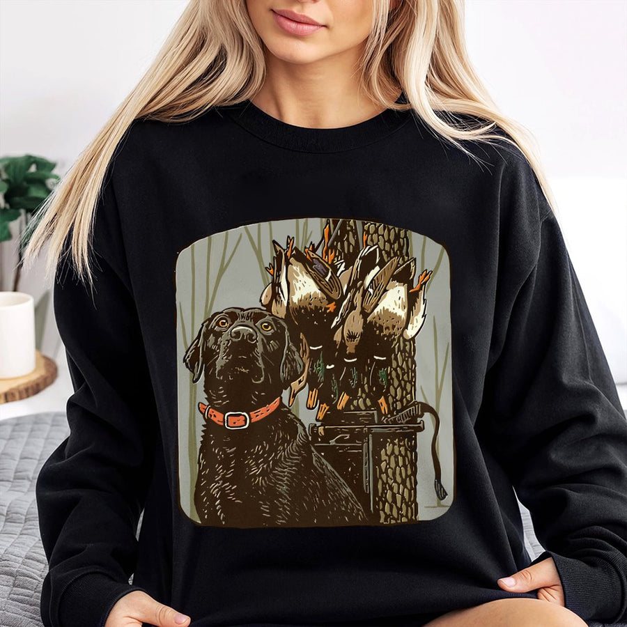 Black Lab Duck Hunting Sweatshirt | Mallard Retriever Graphic Print | Soft Cotton-Blend Premium Apparel | Gift for Waterfowl Hunter