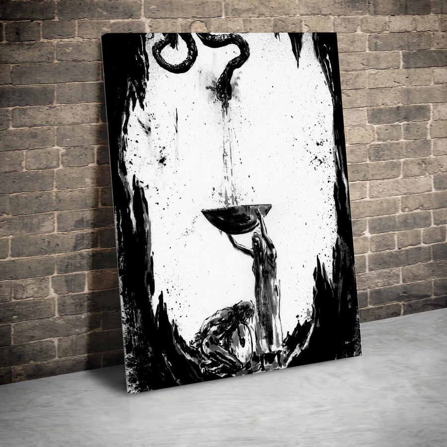 Norse Mythology Canvas Print | Loki and Sigyn Ink Art Illustration | Premium Thick Gallery Wrap | Collector's Viking Home Decor