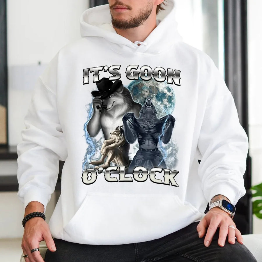 It's Goon O'Clock Hoodie | Funny Alpha Wolf Meme Graphic | Premium Cotton Blend | Ironic Streetwear Gift For Men And Women