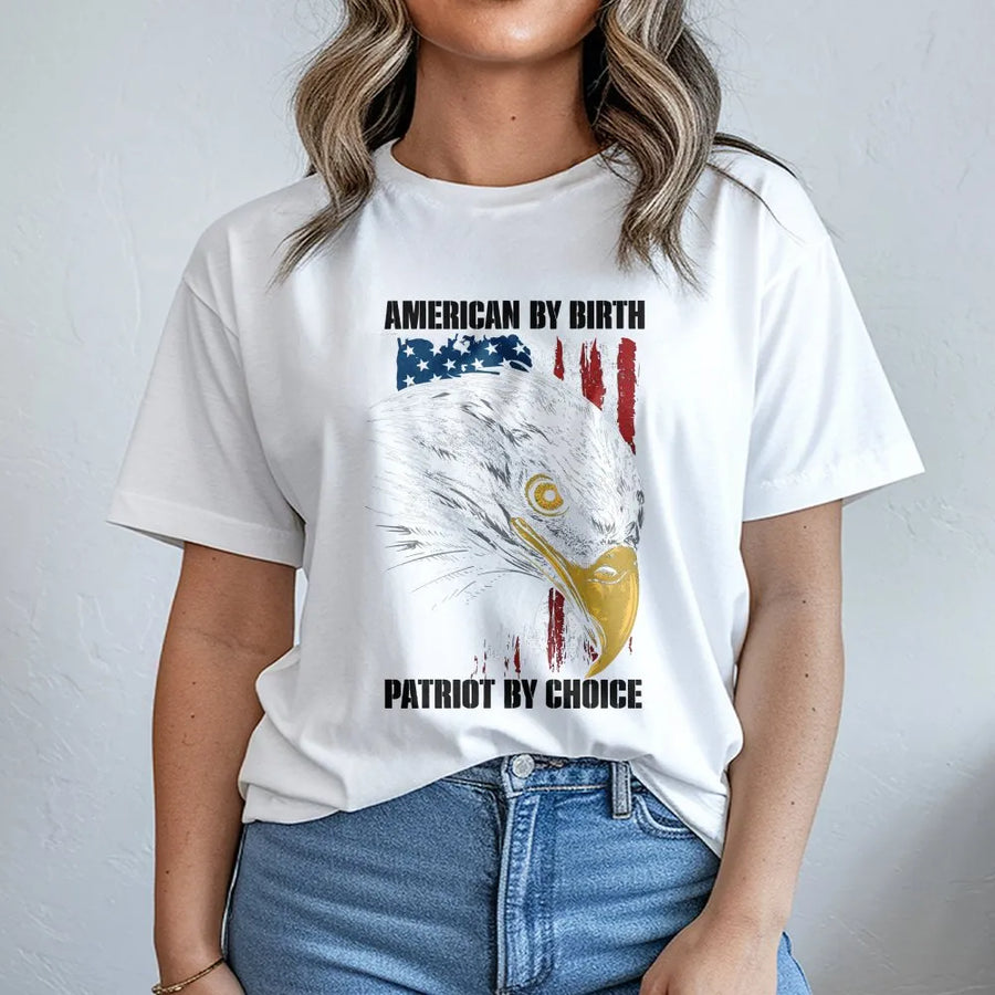 Patriotic Eagle T-Shirt | American by Birth Patriot by Choice | USA Flag Crewneck | Gift for Veteran