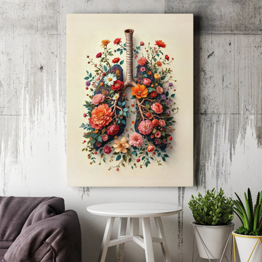 Floral Human Lungs Canvas Wall Art | Botanical Anatomy Illustration | Premium Fade-Resistant Gallery Wrap | Unique Doctor Gift Or Medical Office Decor