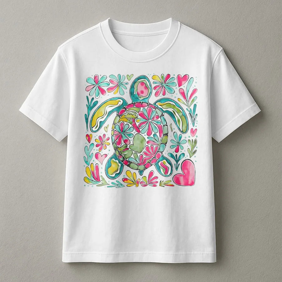 Boho Sea Turtle T-Shirt | Colorful Floral Ocean Art Design | Premium Soft Cotton Graphic Tee | Summer Beach Gift for Women and Sea Life Lovers