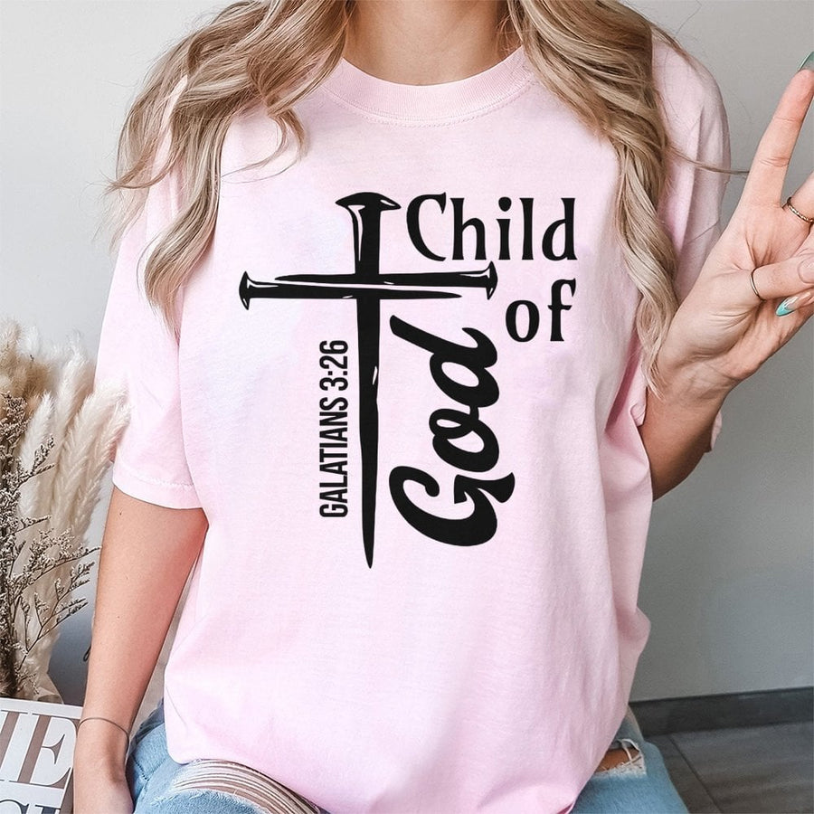 Child of God T-Shirt | Galatians 3:26 Bible Verse Cross Design | 100% Cotton Christian Apparel | Religious Gift for Men and Women
