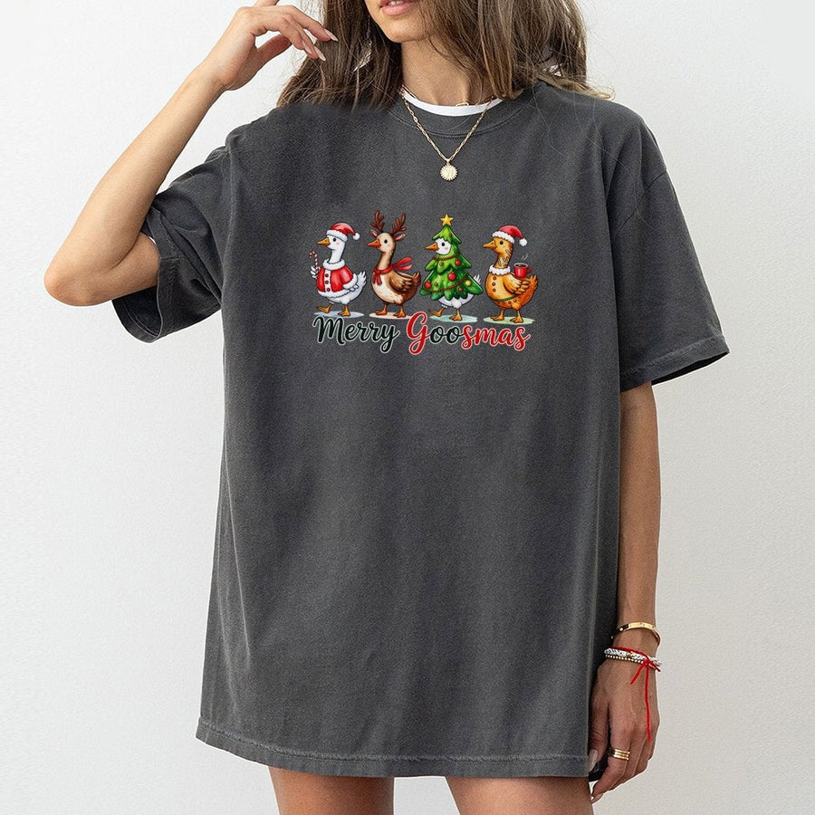 Merry Goosmas T-Shirt | Funny Christmas Goose Graphic | Premium Soft Cotton Holiday Tee | Festive Gift for Farm Animal Lovers