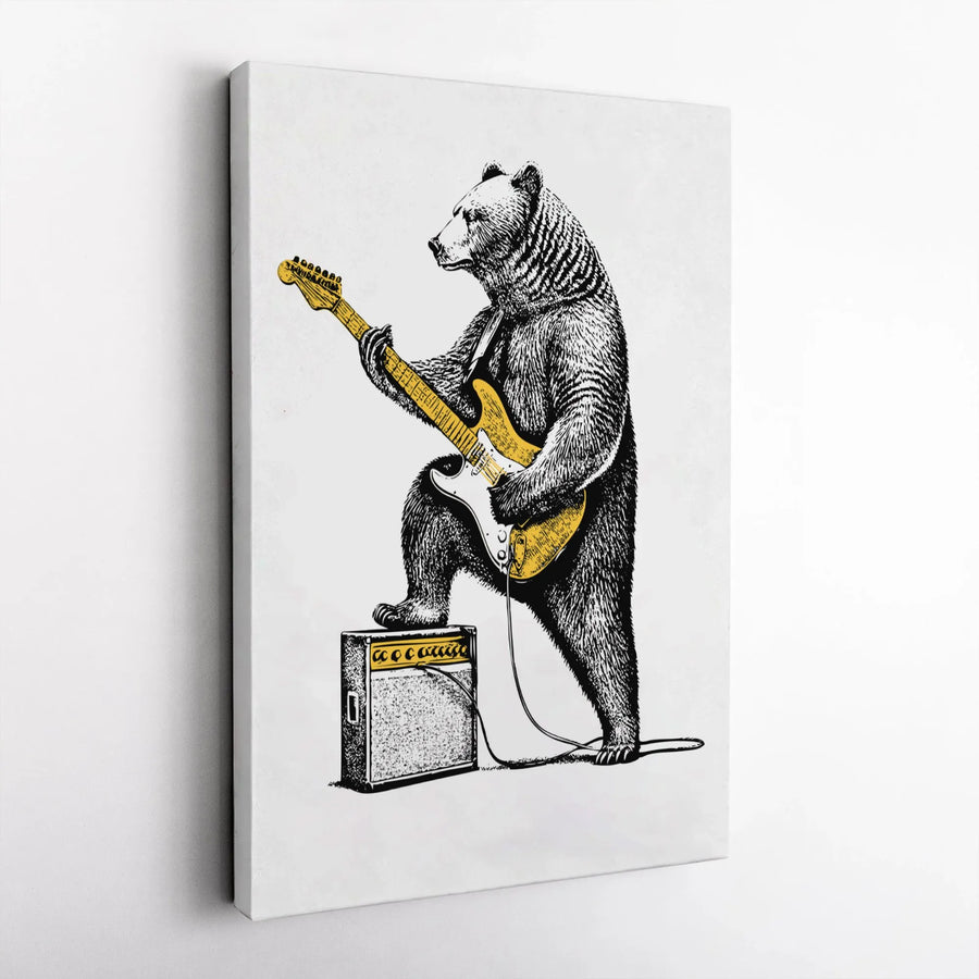 Rock Star Bear Canvas Wall Art | Electric Guitar Musician Print | 1.25" Gallery Wrap Premium Decor | Unique Gift for Guitarists & Musicians