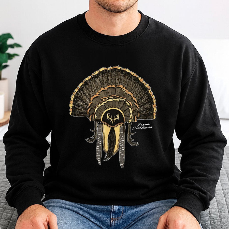 Turkey Hunting Sweatshirt | Antler Turkey Fan Graphic Design | Premium Cotton Blend Crewneck | Gift for Outdoorsmen and Hunters