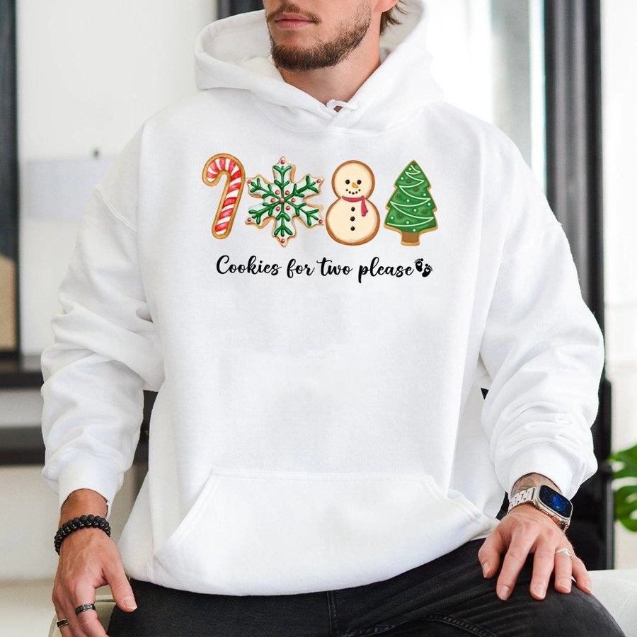 Cookies For Two Please Pregnancy Hoodie | Gingerbread Christmas Announcement | Premium Cotton-Polyester Blend | Cute Holiday Gift For Expecting Moms