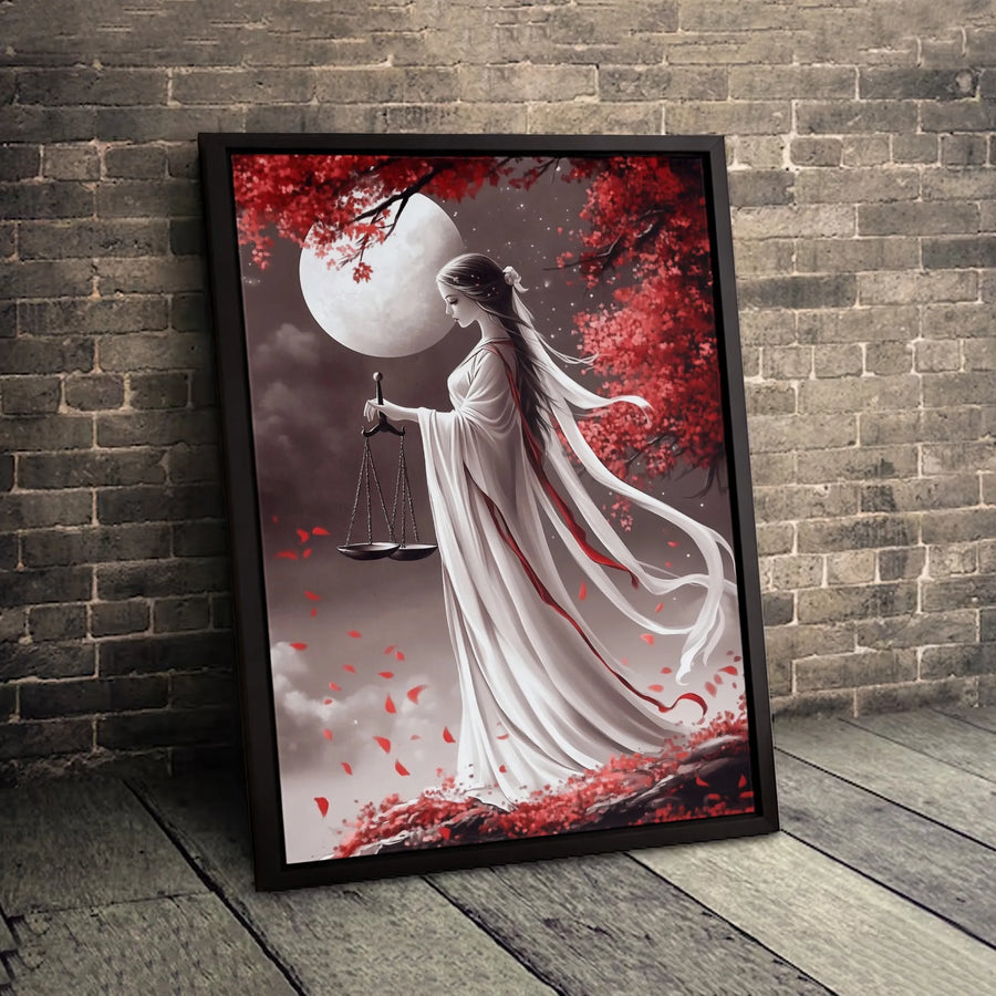 Libra Zodiac Goddess Wall Art | Celestial Scales Of Justice Canvas | Premium Fade-Resistant Print | Astrology Decor Gift For Her