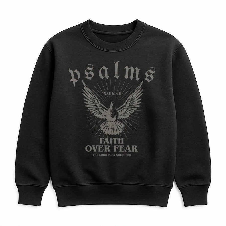 Faith Over Fear Sweatshirt | Psalms 23 Bible Verse Dove Design | Premium Cotton Blend Christian Apparel | Religious Gift for Men and Women