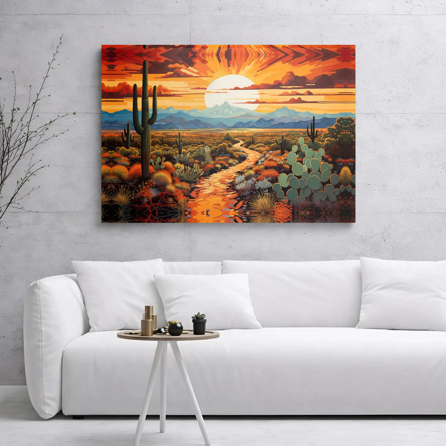 Desert Sunset Canvas Wall Art | Saguaro Cactus Mountain Landscape | 1.25-Inch Gallery Wrap Premium Print | Southwestern Home Decor Gift