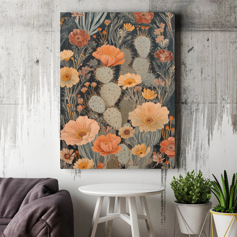 Desert Floral Canvas Wall Art | Vintage Botanical Cactus & Wildflower Print | Premium 1.25" Gallery Wrap | Boho Home Decor Gift for Her