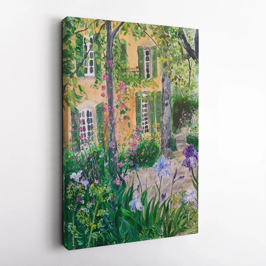 French Country House Canvas Print | Impressionist Villa and Flower Garden Painting | Premium Gallery Wrap Canvas | Rustic Farmhouse Living Room Decor Gift