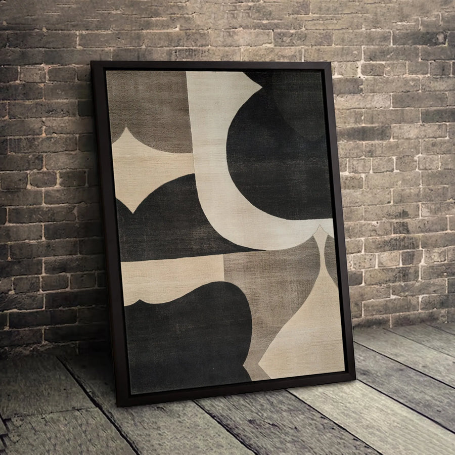 Abstract Geometric Wall Art | Minimalist Black and Beige Canvas | Premium Gallery-Wrapped Decor | Modern Living Room Home Office Print
