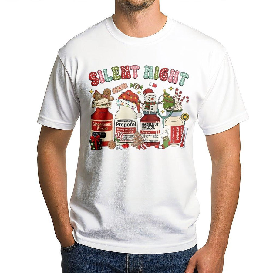 Silent Night Christmas Nurse T-Shirt | Medical Holiday ICU Medicine Graphic | Premium Soft Cotton Tee | Funny Gift for Nurses and Doctors