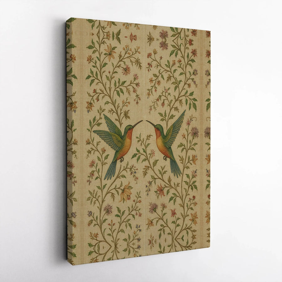 Hummingbird Floral Canvas Art | Vintage Botanical Garden Print | Premium Gallery-Wrapped Wall Decor | Nature-Inspired Home Gift