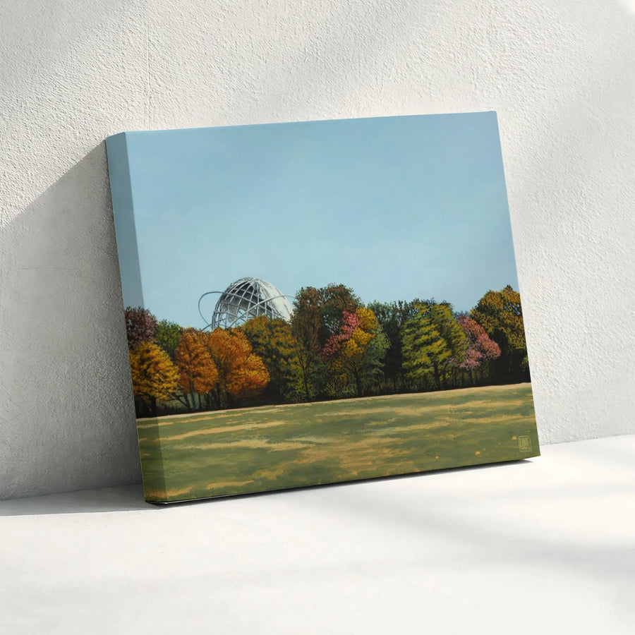 Unisphere Wall Art | Flushing Meadows Park Autumn Landscape | Gallery-Wrapped Canvas Print | NYC Landmarks Home Decor Gift