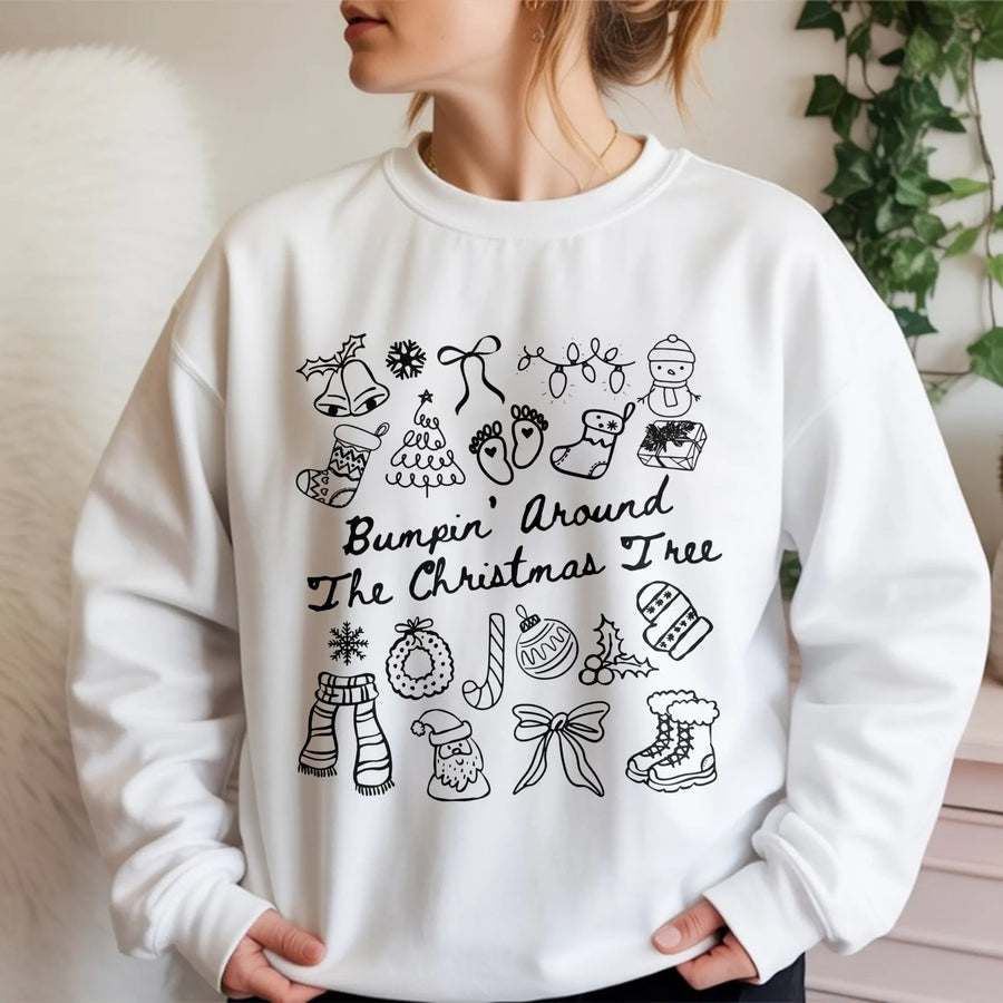 Bumpin' Around The Christmas Tree Sweatshirt | Funny Pregnancy Announcement Holiday Jumper | Premium Cotton Blend | Gift for Expecting Mom
